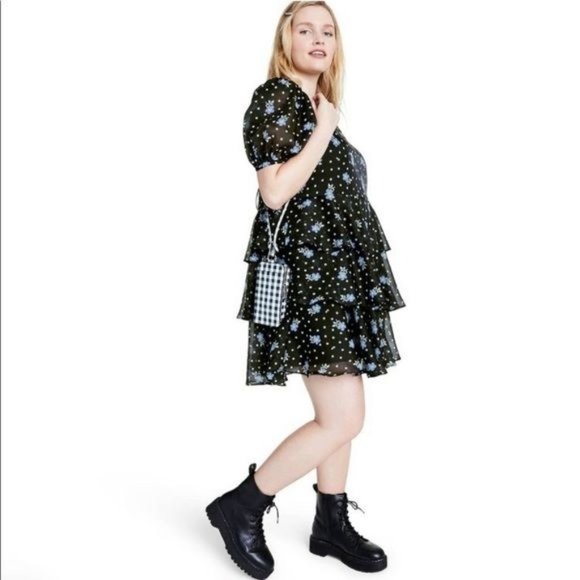 Sandy Liang For Target Dress Small Floral Short Puff Sleeve Tiered Polka Dot New - Picture 16 of 17